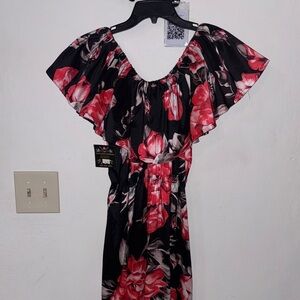 Floral Black and Red Women's Dress